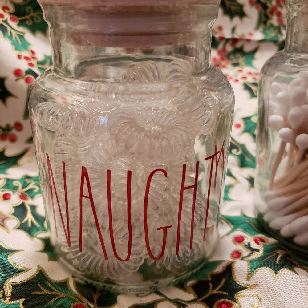 Rae Dunn beauty jars Naughty and Nice hair ties tips NEW